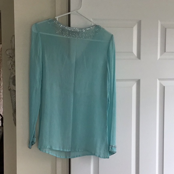 Aqua colored sheer crepe silk tunic - Picture 3 of 7
